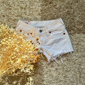 Vintage True Religion White Cut Off Shorts Keira Big T Y2K Made in USA Size 24